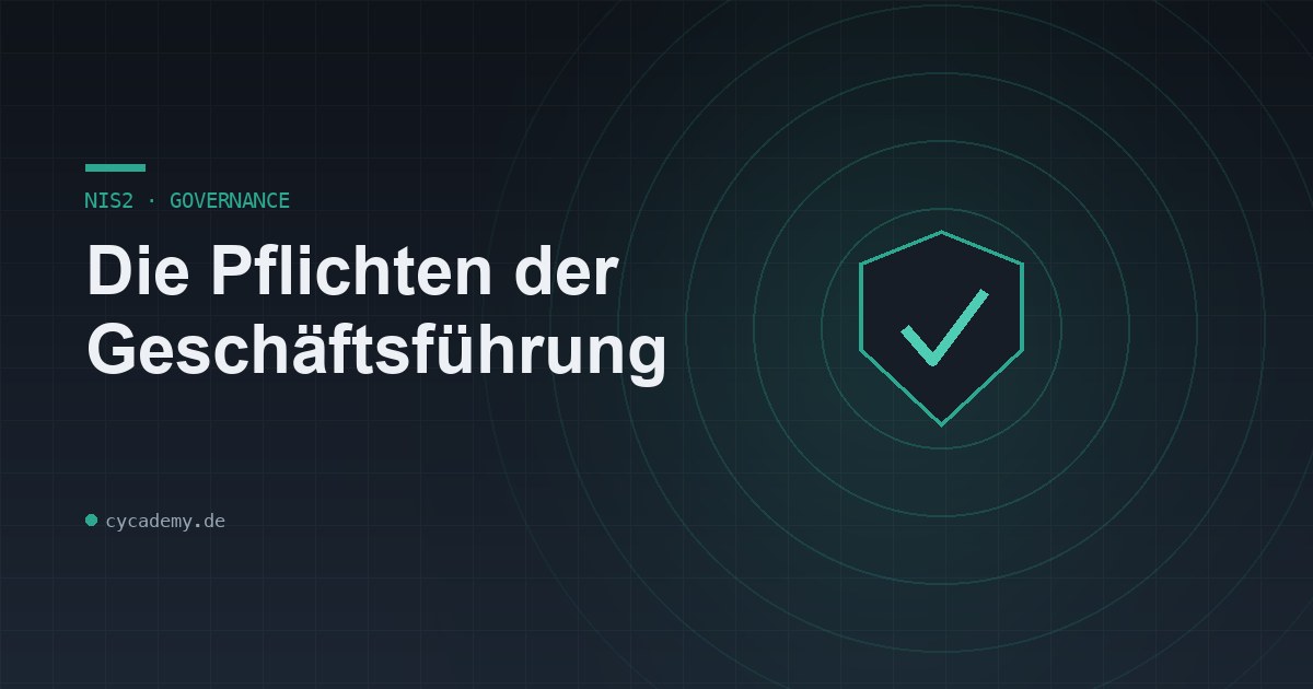 Schild-Symbol mit Häkchen auf dunklem Hintergrund — Visualisierung der NIS2-Governance-Verantwortung der Geschäftsführung