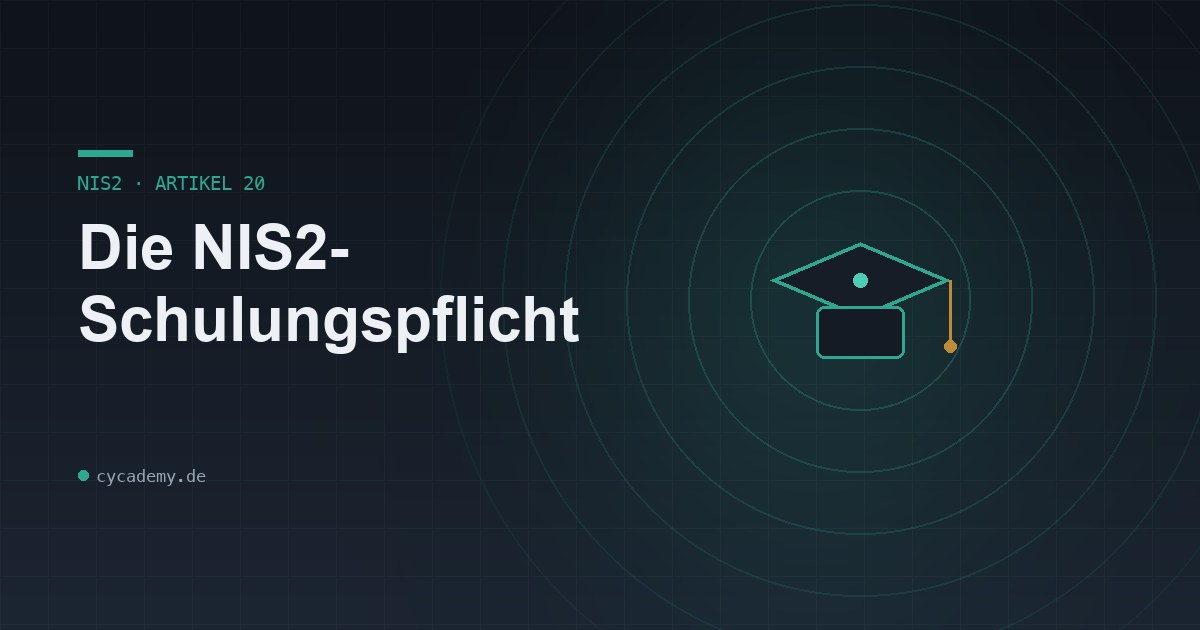 Doktorhut-Symbol mit NIS2-Bezug auf dunklem Hintergrund — Visualisierung der Schulungspflicht für Leitungsorgane nach Artikel 20